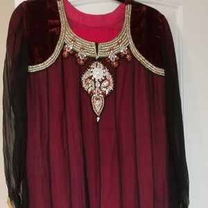 Velvet rhinestones pakistani 3 PC dress Size M/L